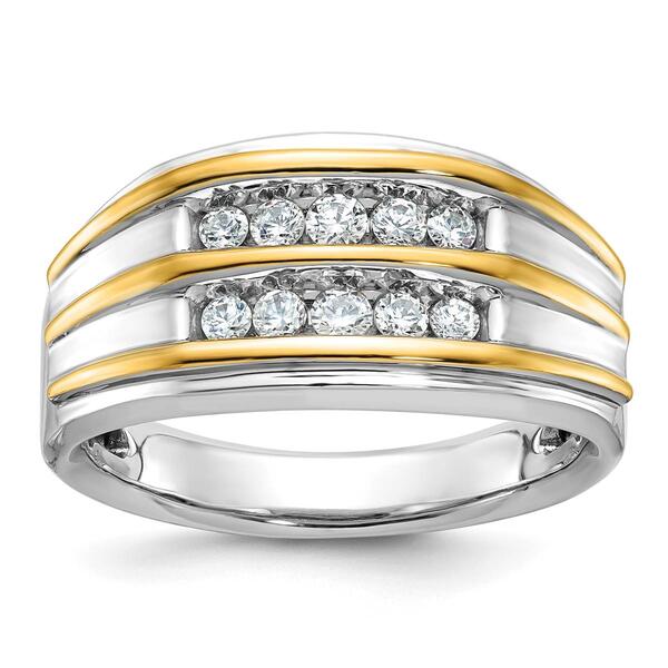 Mens Gentlemens Classics&#40;tm&#41; 14kt. Two Tone Gold Stripe Diamond Ring - image 