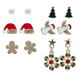 6pc. Santa Hat/Gingerbread/Angel Earring Set
