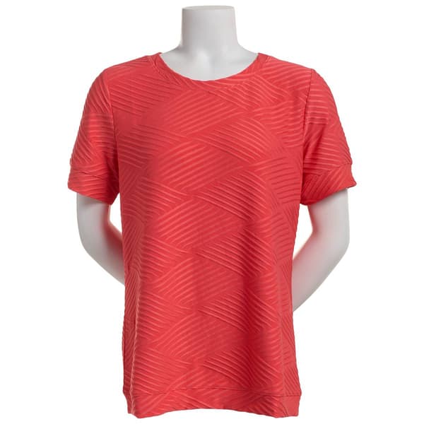 Womens Emily Daniels Short Sleeve Textured Tee with Band Trim - image 