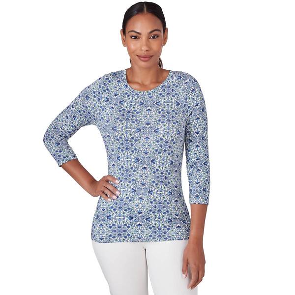 Womens Skye''s The Limit Sky And Sea 3/4 Sleeve Crew Neck Top - image 