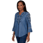 Womens Alfred Dunner Tuscany 3/4 Sleeve Embroidered Henley Blouse - image 3
