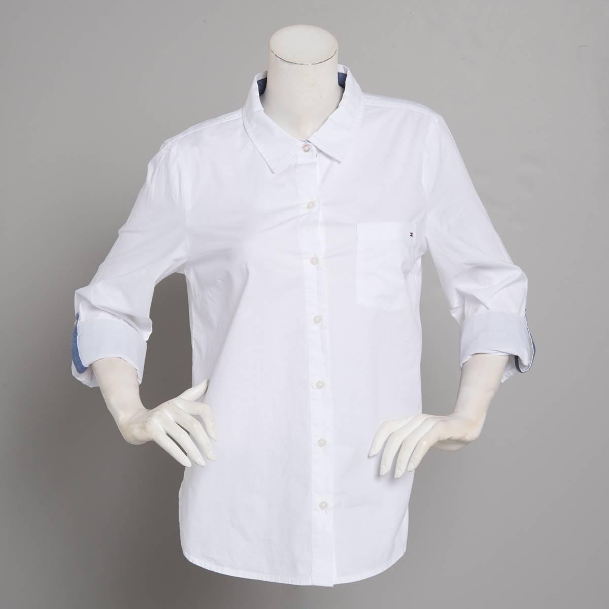 Womens Tommy Hilfiger 3/4 Roll Tab Sleeve Solid Top