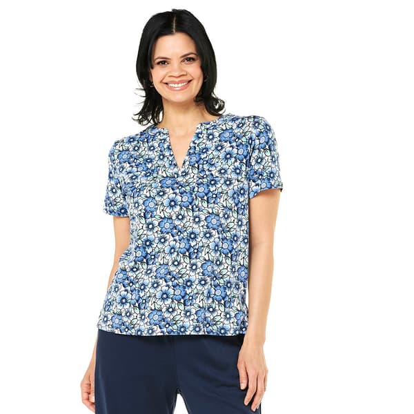 Petite Hasting & Smith Short Sleeve Floral Split Neck Tee - image 