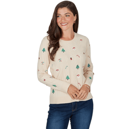 Petite Ruby Rd. Happy Holidays Embroidered Christmas Sweater