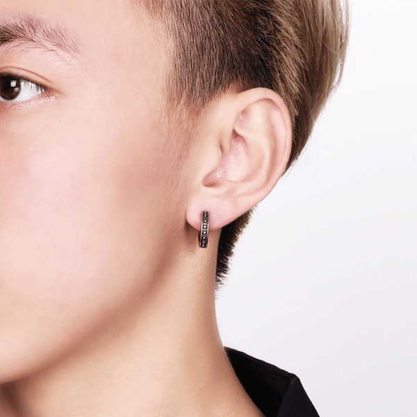 Mens Lynx Black Ion Plated Stainless Steel Hoop Earrings