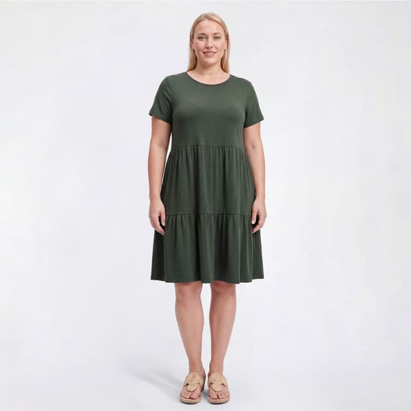 Womens Architect® Short Sleeve Solid Tiered A-Line Dress