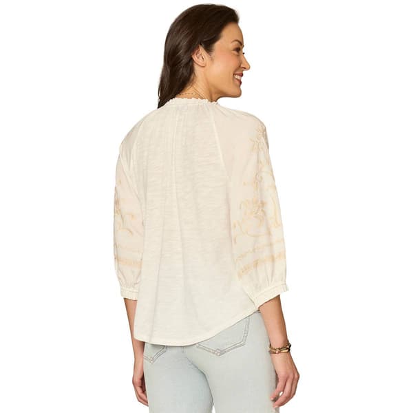 Plus Size Democracy 3/4 Sleeve Ruffle Neck Floral Blouse