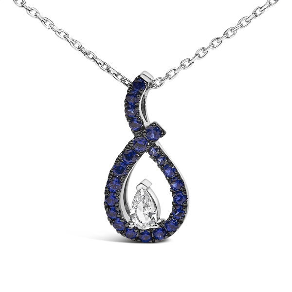 Haus of Brilliance Blue &White Sapphire Teardrop Pendant Necklace