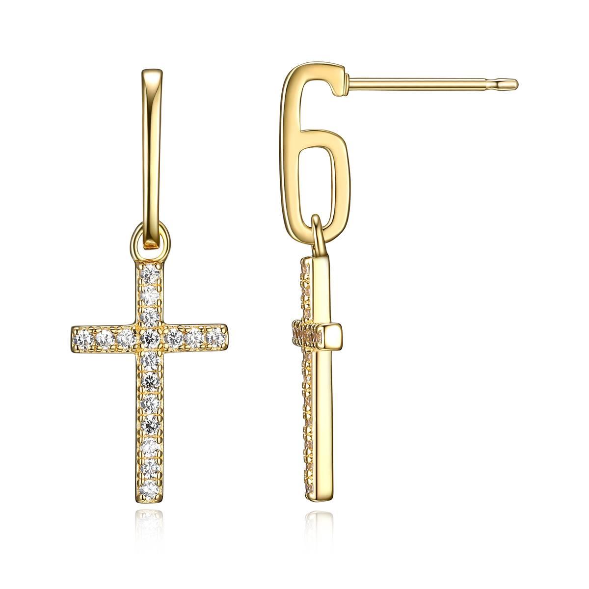 Forever Facets 18kt. Gold Plated Cross Post Drop Earrings
