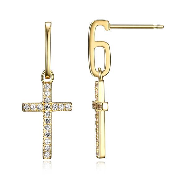 Forever Facets 18kt. Gold Plated Cross Post Drop Earrings - image 