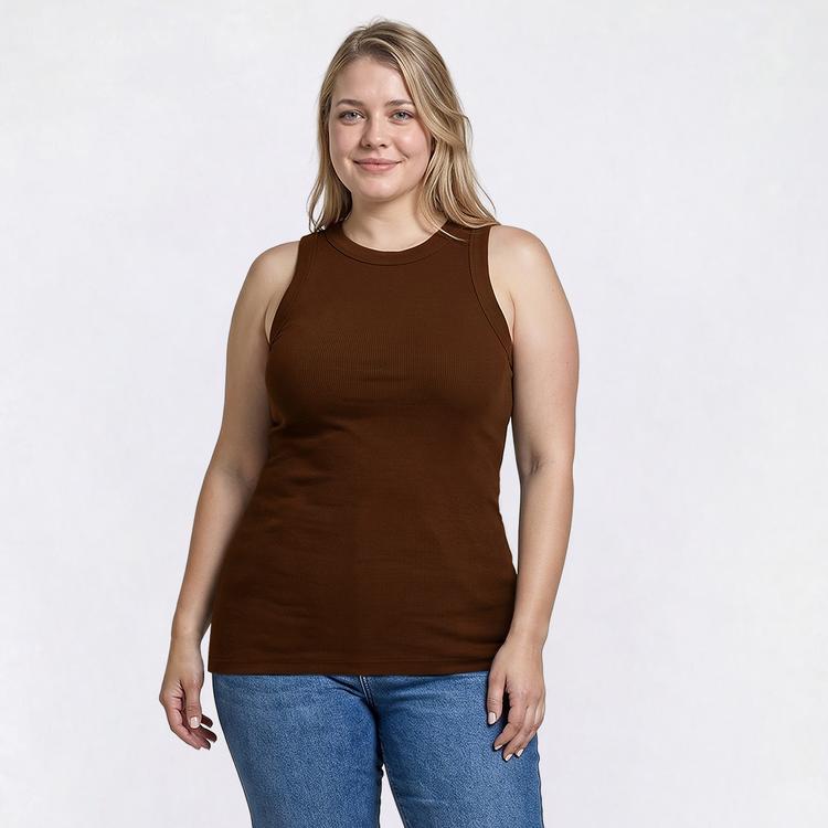 Plus Size Architect® 2x2 Rib High Neck Solid Tank Top