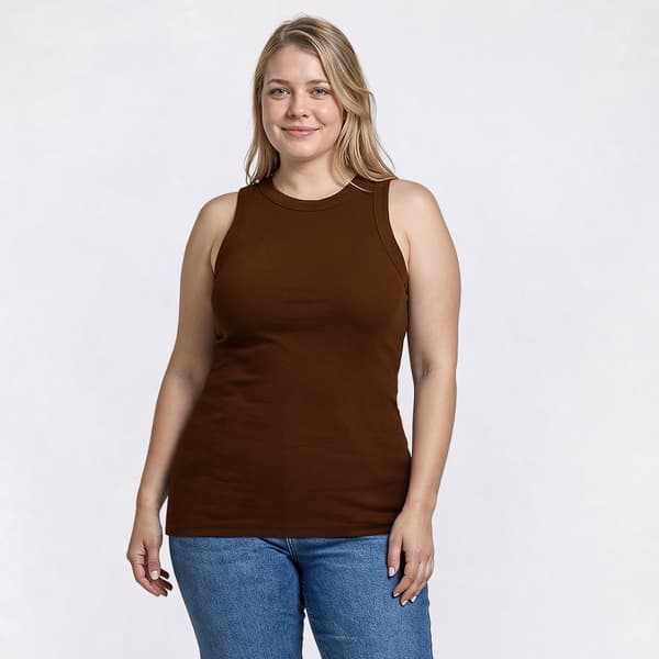 Plus Size Architect® 2x2 Rib High Neck Solid Tank Top