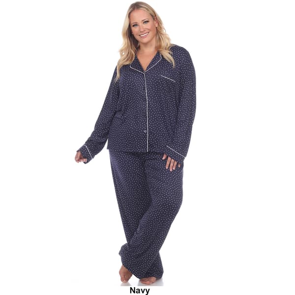 Plus Size White Mark Dotted Long Sleeve Pajama Set