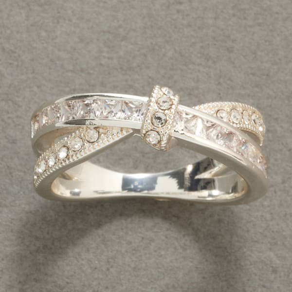 Ashley Cooper(tm) Silver Open X Knot Ring with Clear Stones - image 