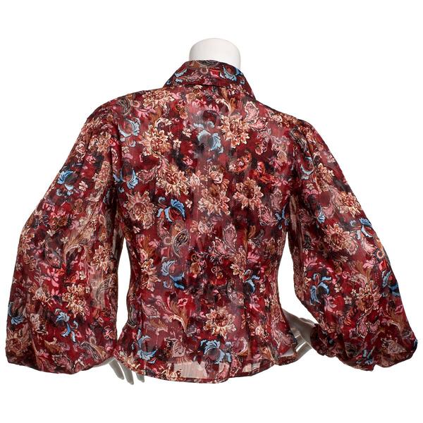 Juniors A. Byer Floral Ruffle Button Front Blouse