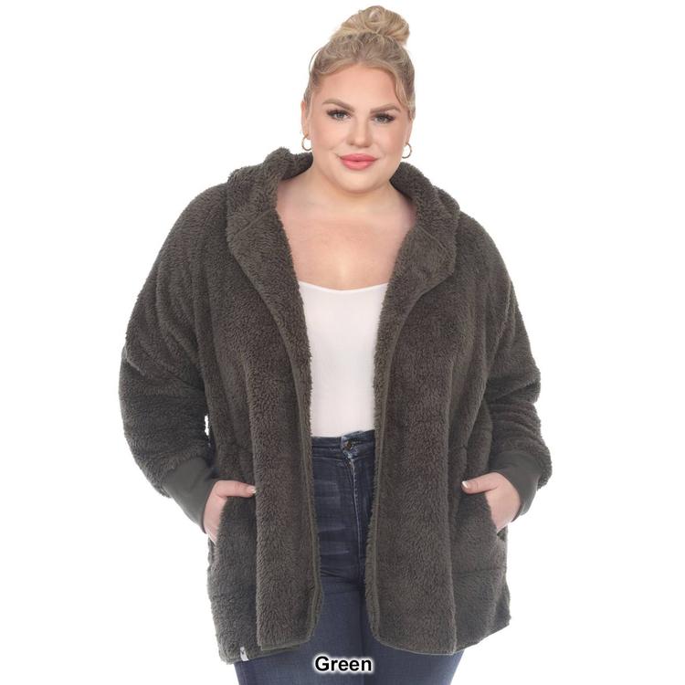 Plus Size White Mark Plush Hooded Cardigan With Pockets