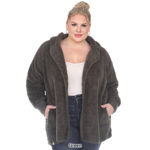 Plus Size White Mark Plush Hooded Cardigan With Pockets