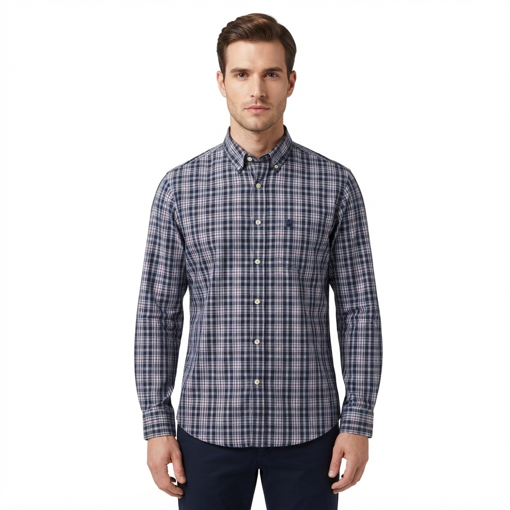 Mens Chaps Long Sleeve Stretch Plaid Button Down - Ensign Blue