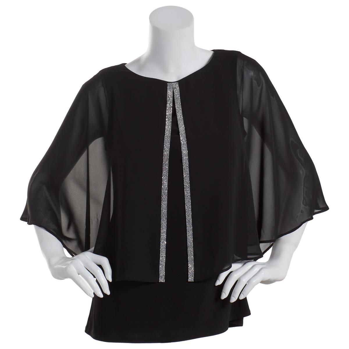 Womens MSK Rhinestone Trim Split Front Blouse