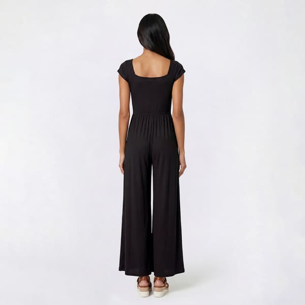 Juniors No Comment Cap Sleeve Rib Square Neck Wide Leg Jumpsuit