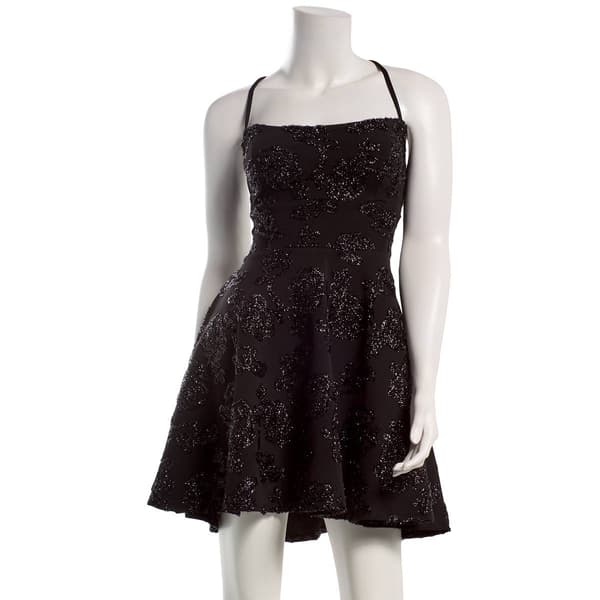 Juniors Emerald Sundae Embroidery Crepe Lace-Up Back A-Line Dress - image 
