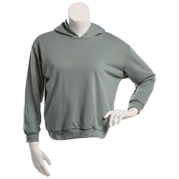 Juniors Hunter & Brown Oversized Stud Trim Hoodie