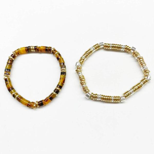 Ashley Cooper(tm) 2pc. Faux Tortoise Heishi Bead Stretch Bracelet - image 
