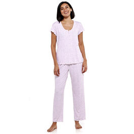 Womens Laura Ashley Short Sleeve Rib Henley Long Leg Pajama Set
