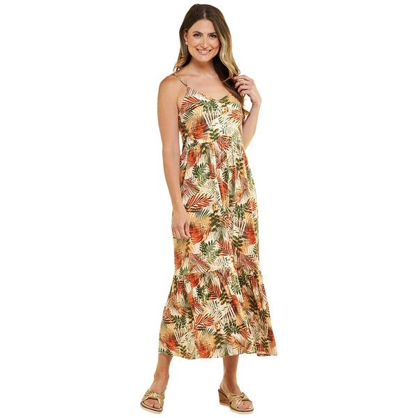 Womens Emily Daniels Multi Watercolor Palms Ruffle Hem Maxi Dress - image 