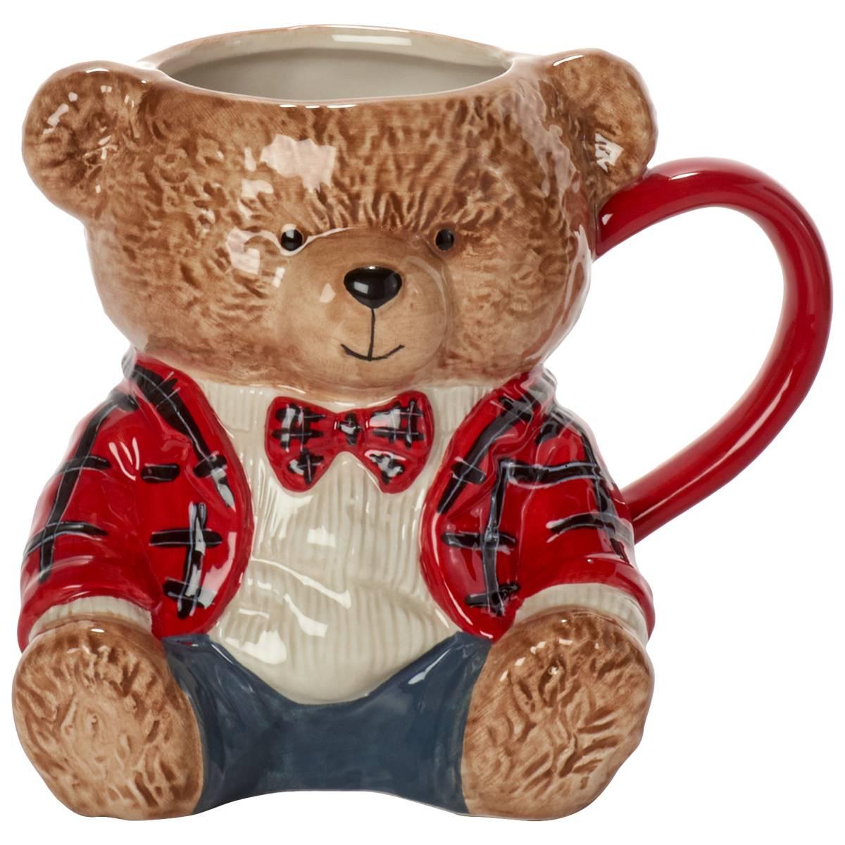 Home Essentials 25oz Teddy Bear Mug Wearing Plaid Jacket