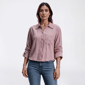 Womens Democracy 3/4 Tucked Sleeve Button Front Blouse - image 1