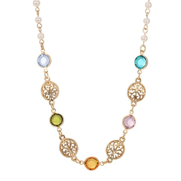 1928 Gold Tone European Crystal Adjustable Necklace - image 