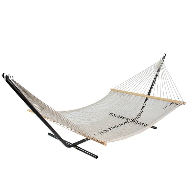 Northlight Seasonal Lattice Macrame Netted Hammock w/ Wooden Bars
