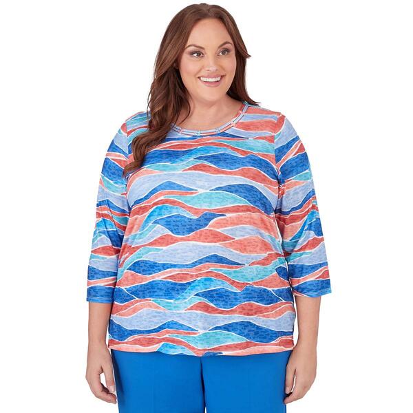 Plus Size Alfred Dunner Neptune Beach Waves Burnout Top - image 