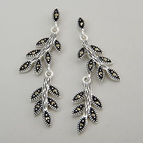 Marsala Fine Silver Plate Marcasite Earrings - image 