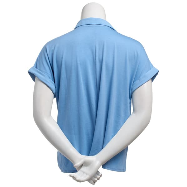Plus Size Notations Short Sleeve Solid Button Front Blouse