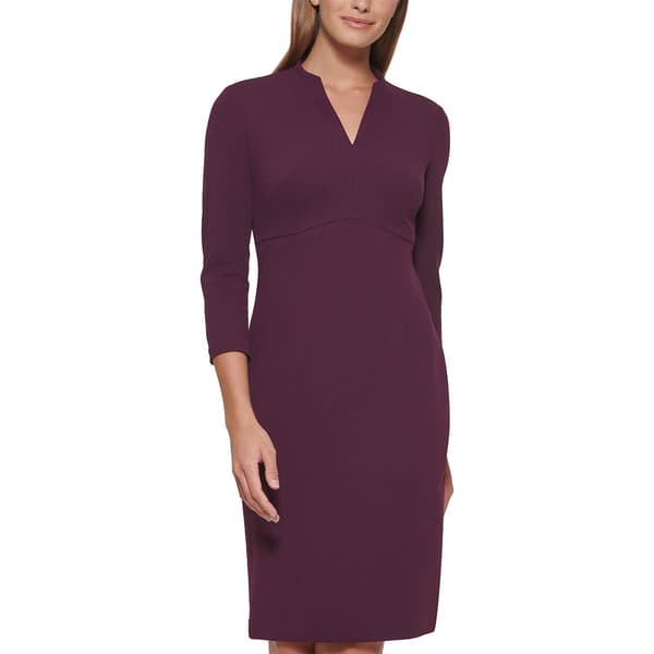 Womens Calvin Klein 3/4 Sleeve Split Neck Crepe Dress - image 