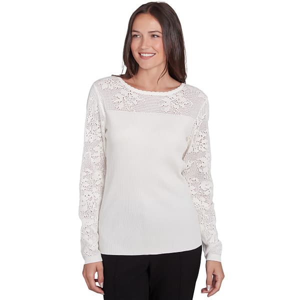 Petite Emaline Sunset Key Floral Pointelle Long Sleeve Sweater