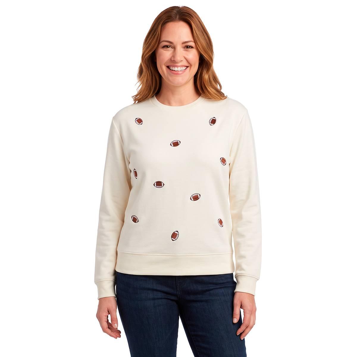 Womens Remi James Long Sleeve Embroidered Football Sweatshirt