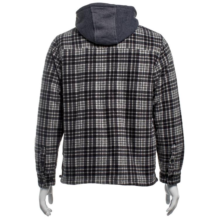 Mens Mountain Ridge Plaid Polar Fleece Jacket - New Black Grey