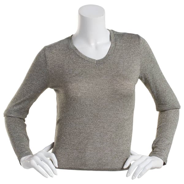 Juniors Poof! Long Sleeve Marled Meet & Greet V-Neck Tee - image 