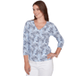 Petite Hearts of Palm Printed Essentials V Neck Floral Blouse - image 3