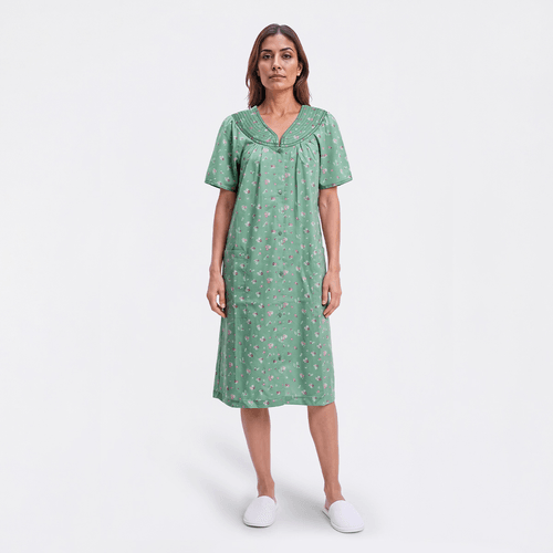 Womens Moon to Noon Short Sleeve Ditsy Trapunto Snap Duster - image 