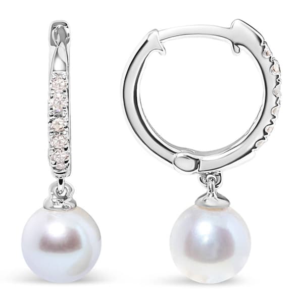 Haus of Brilliance 10kt. White Gold Pearl & Diamond Drop Earrings - image 