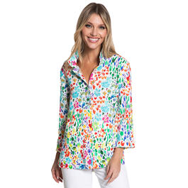 Womens Ali Mile 3/4 Sleeve Ditsy Floral Blouse w/Wire Collar