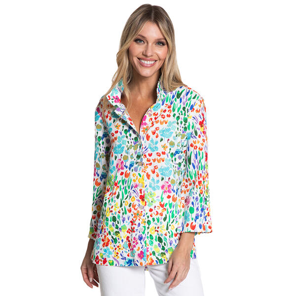 Womens Ali Mile 3/4 Sleeve Ditsy Floral Blouse w/Wire Collar - image 