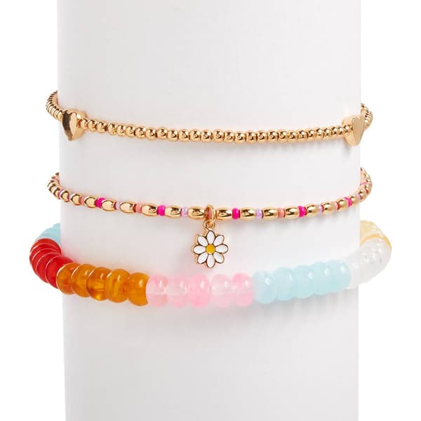 Ashley Heart & Daisly Charm Layered Stretch Bracelets - image 
