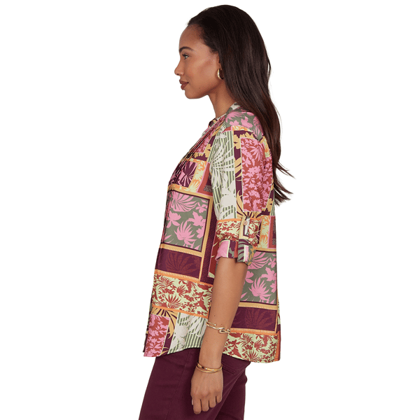 Womens Ruby Rd. Sedona Escape Tropical Patchwork Voile Blouse