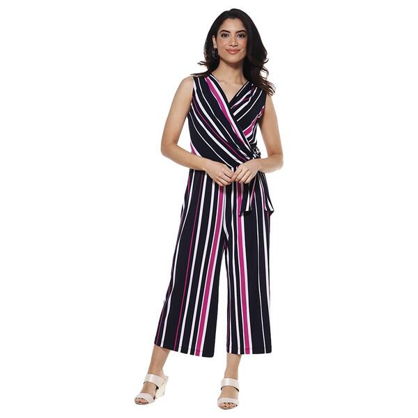 Womens Connected Apparel Sleeveless Stripe Surplice Jumpsuit - image 
