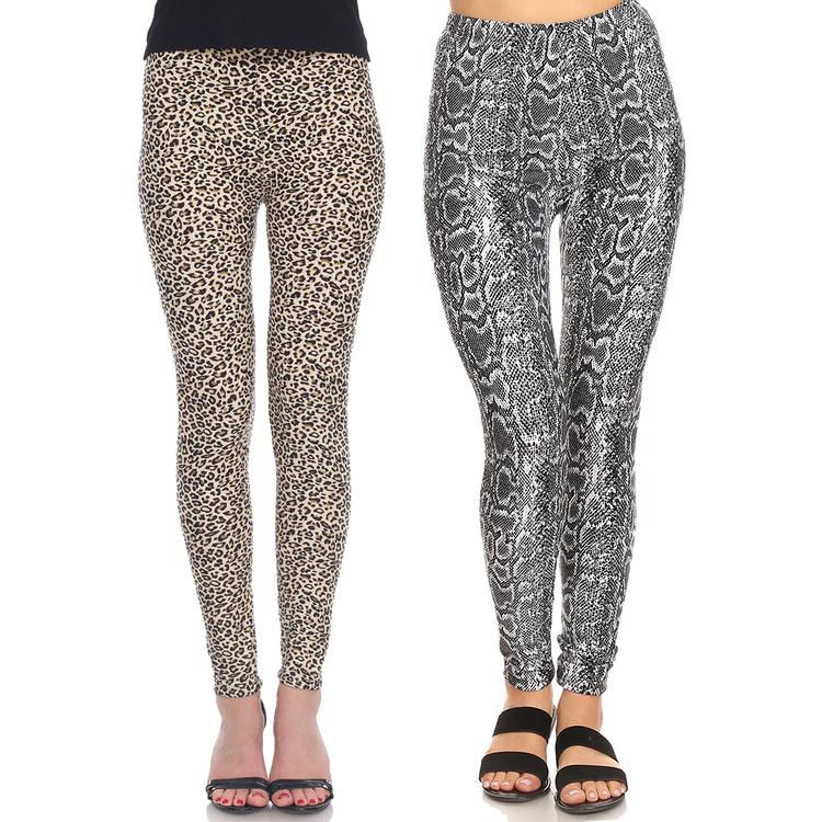 Womens White Mark Cheetah &amp; Snake 2 Pack Of Leggings